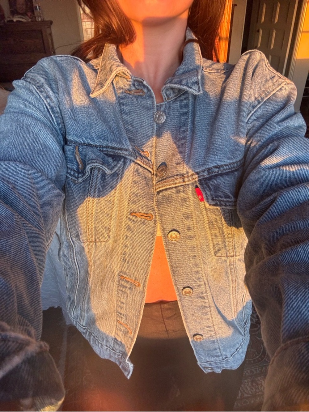 Levi's light blue denim jacket with leather patch